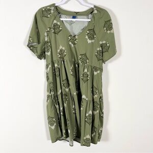 Old Navy Womens V-Neck Mini Swing Dress Olive Floral Print Size Small Beachy